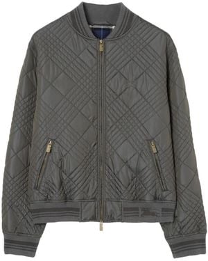 Burberry Micro Check-Stitch Rakewood Bomber Jacket - Grey