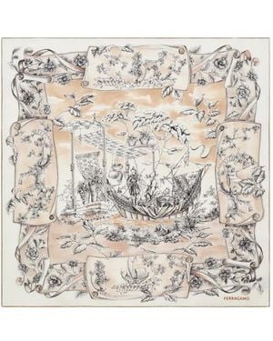 Ferragamo Voyage-Print Silk Scarf - Grey