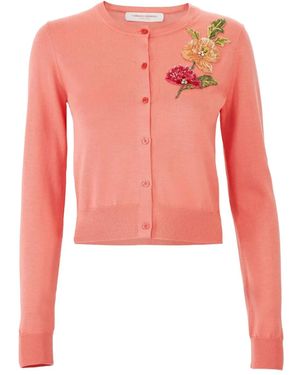 Carolina Herrera Floral-Embroidered Cardigan - Pink