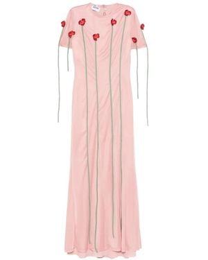 Moschino Floral Appliqué Midi Dress With Short Sleeves - Pink
