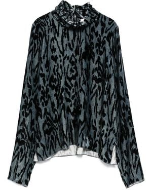 forte_forte Animal-Print Turtleneck Top - Black