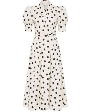 Rebecca Vallance Maisie Puffed-Sleeve Belted Midi Dress - White