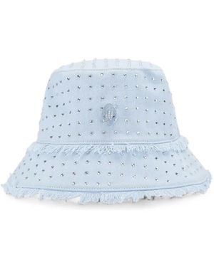 Kurt Geiger Crystal-Embellished Frayed Bucket Hat - Blue