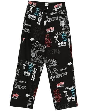 Arte' Graphic-Print Jeans - Black