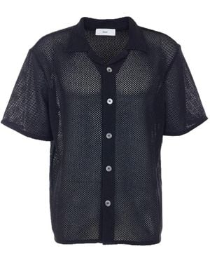 DUNST Crochet-Knit Open-Collar Shirt - Blue