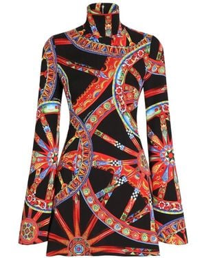 Dolce & Gabbana Carretto-Print Charmeuse Dress - Red
