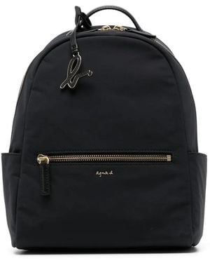 agnès b. Logo-Plaque Leather-Trim Backpack - Black