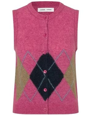 Samsøe & Samsøe Sanoura Argyle-Pattern Button-Up Cardigan - Pink