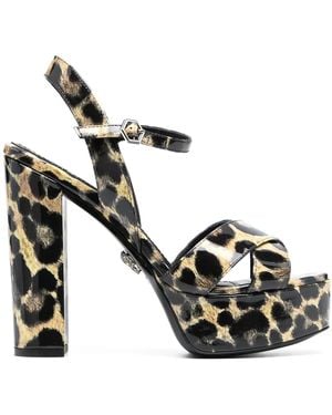 Philipp Plein Patent Platform Leopard Print Sandals - Metallic