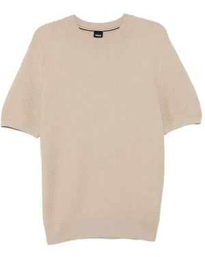 BOSS Knitted-Structure T-Shirt - Natural
