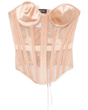 Mugler Sheer Lace-Up Corset - Pink