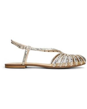 Anna F. Snakeskin-Effect Studded Sandals - White