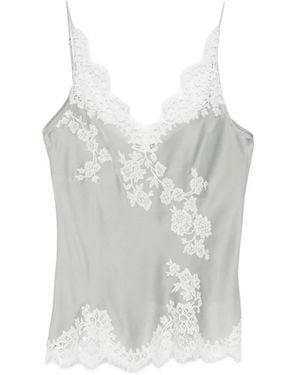 Carine Gilson Slip dress con cuello en V y detalle de encaje - Blanco