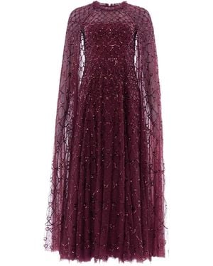 Needle & Thread Cape-Sleeved Sequined Gown - Purple