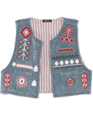 BLAKLACE Chaleco Bordado Sin Mangas - Azul