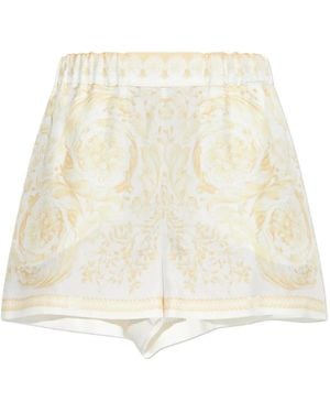 Versace Barocco Print Silk Shorts - Natural