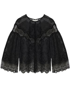 Munthe Valiance Lace-Panelled Embroidered Blouse - Black
