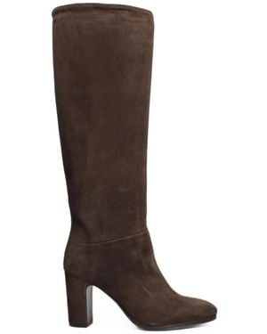 Julie Dee Suede Block-Heel Boots - Brown
