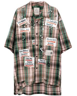 Maison Mihara Yasuhiro Check-Pattern Sticker-Detailing Shirt - Grey
