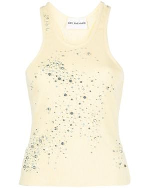 Des Phemmes Crystal-Embellished Ribbed Tank Top - Natural