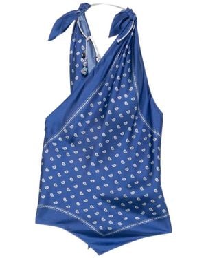 Christopher Esber Bandana-Print Scarf-Tie Top - Blue