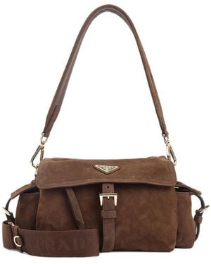 Prada Medium Explore Suede Shoulder Bag - Brown