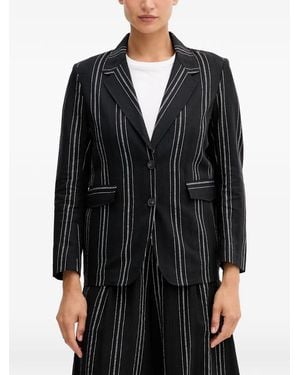 Benetton Pinstripe-Pattern Notched-Lapels Blazer - Black
