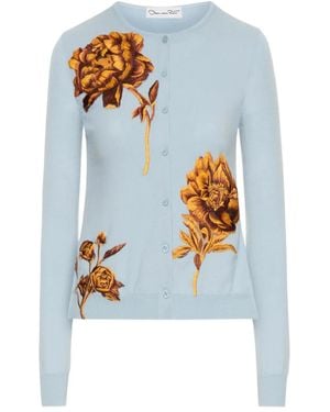 Oscar de la Renta Cardigan Con Ricamo - Blu