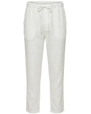 120% Lino Drawstring-Waistband Linen Trousers - White