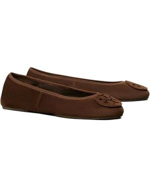 Tory Burch リボン スエードフラットシューズ - ブラウン