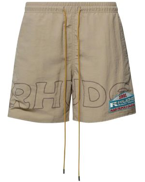 Rhude Tripoli Rally Team Logo-Print Shorts - Natural