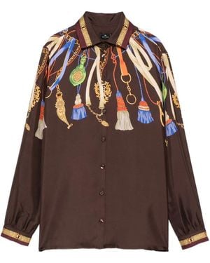Etro Seidenhemd Mit Quasten-Print - Braun