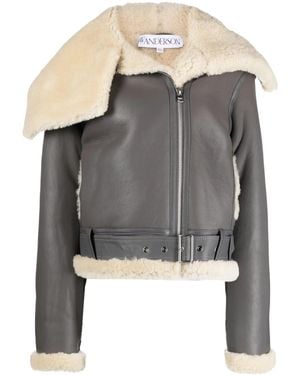 JW Anderson Jacke Fleece-Collar Leather Coat - Gray