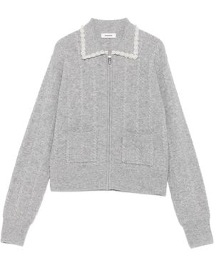 Sandro Pearl-Embellished Cable-Knit Cardigan - Grey
