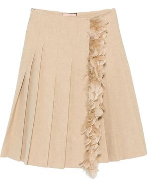 Plan C Feather-Trim Pleated Midi Skirt - Natural