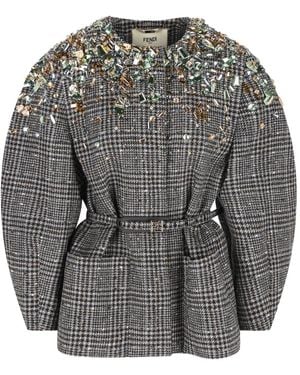 Fendi Crystal-Embellished Jacket - Grey