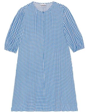 Ganni Printed Crepe Mini Dress - Blue