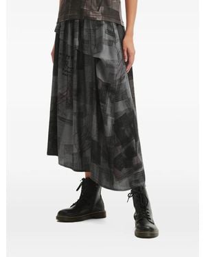 Y's Yohji Yamamoto Newspaper-Print Skirt - Black
