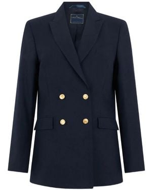 Brooks Brothers Double-Breasted Virgin Wool Blazer - Blue