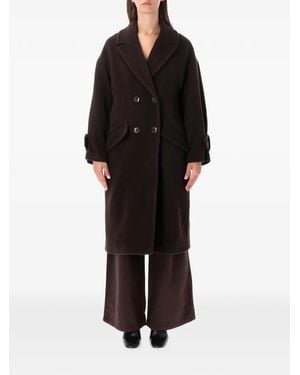 Sessun Mia Double-Breasted Notched-Lapels Coat - Black