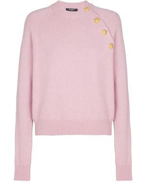 Balmain Sweat À Col Boutonné Au Dos - Rose