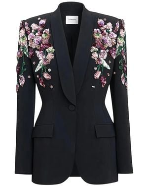 Zuhair Murad Floral-Embellished Shawl-Lapel Blazer - Black