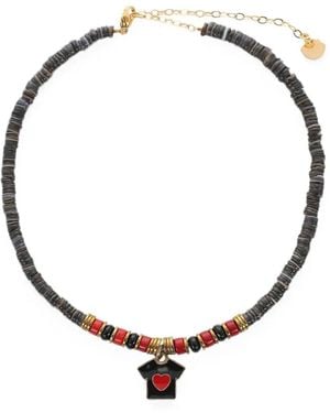 Hijas de Puka Beaded Heart-Charm Necklace - Metallic