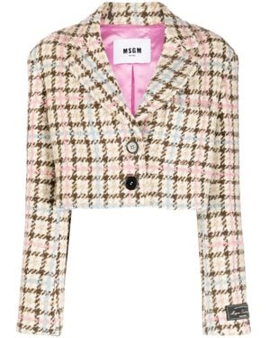 MSGM Cropped Tweed Jacket - Brown
