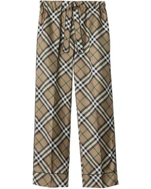 Burberry Check Silk Pants - Natural