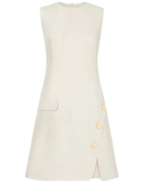 Oscar de la Renta Button-Detailed Wool-Blend Dress - White