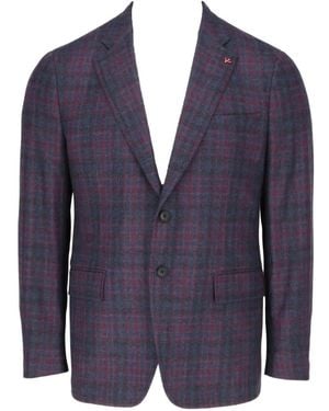 Isaia Check-Pattern Notched-Lapel Blazer - Blue