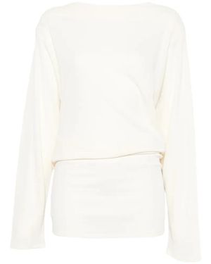 Jacquemus Draped-Back Long-Sleeve Mini Dress - White