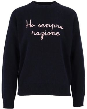 MC2 Saint Barth Tessa Wool And Cashmere Blend Crewneck Knit With Ho Sempre Ragione Embroidery - Blue