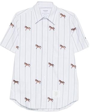 Thom Browne Horse Print Striped Shirt - White